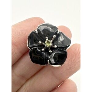 WK 925 Sterling Silver Black Onyx Peridot Flower Slide On Pendant